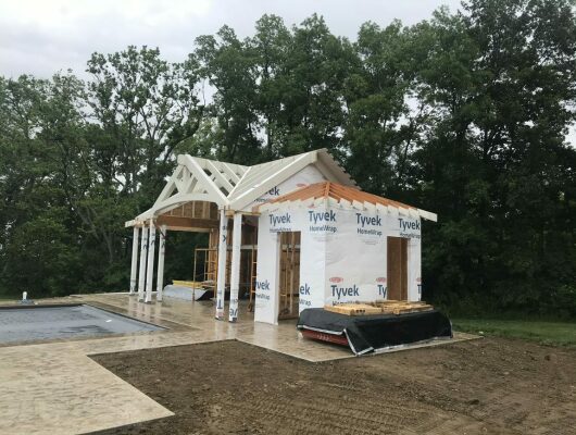 pool house framing and roof arch