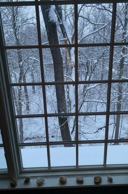 looking out window to snow