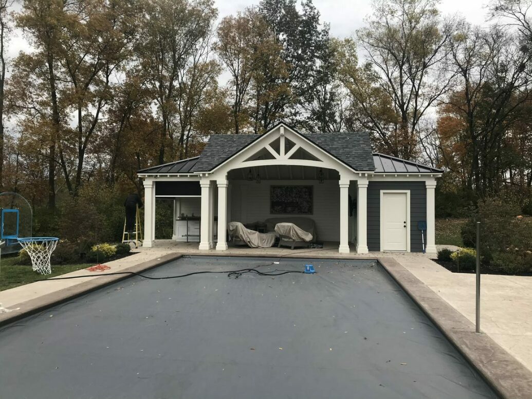 pool house with covered pool
