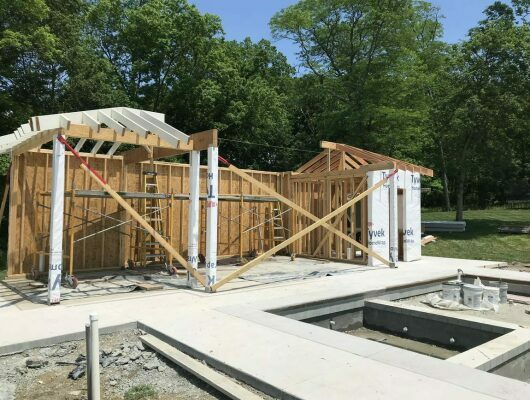 pool house framing with roof framing