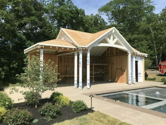 pool house framing with pool