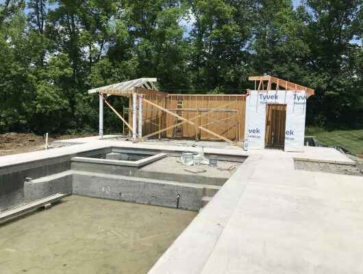 pool house framing with roof framing