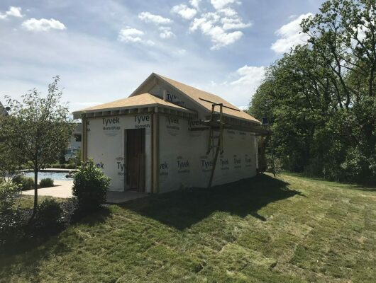 pool house framing with wrapped sides