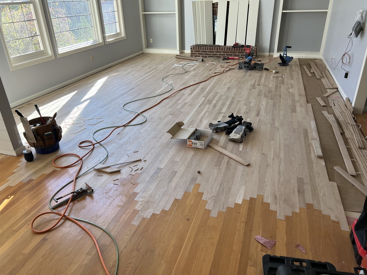 Flooring being installed