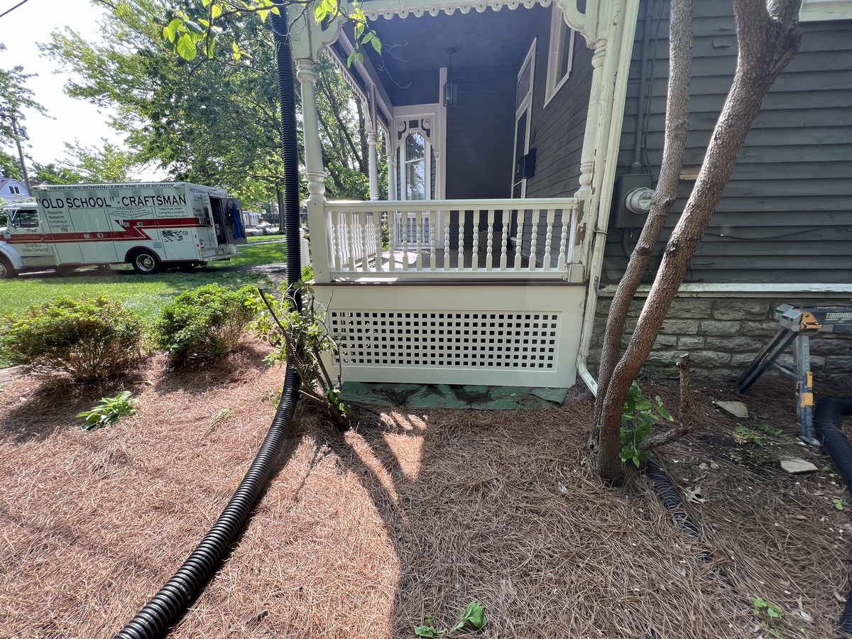 The side of a Victorian porch