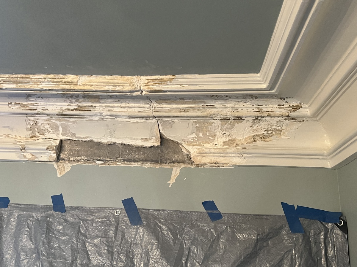 Crown moulding damaged due to water damage