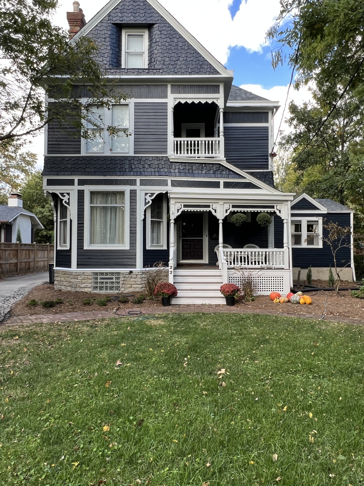 A gray, victorian home