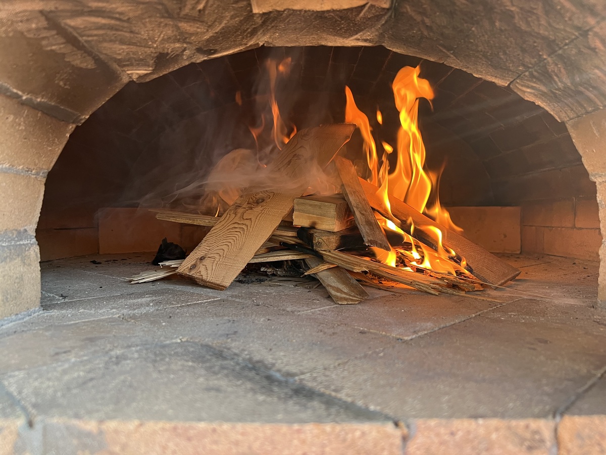 fire in the pizza oven