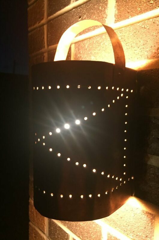 close-up of copper lantern lit up