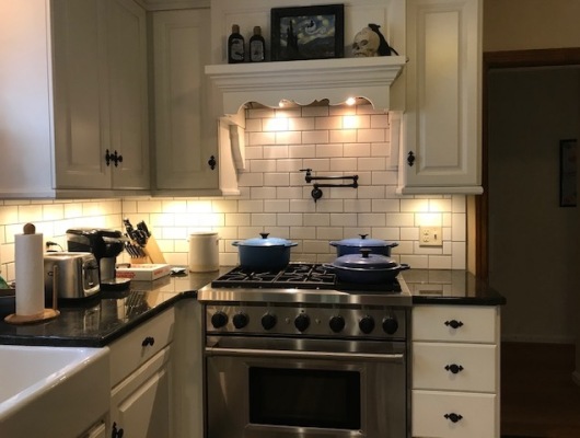kitchen stove and cabinets