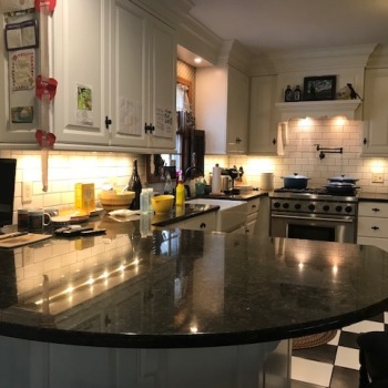 kitchen counter and cabinets