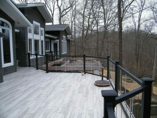 patio with black handrails