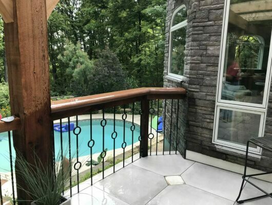 railing with pool in background