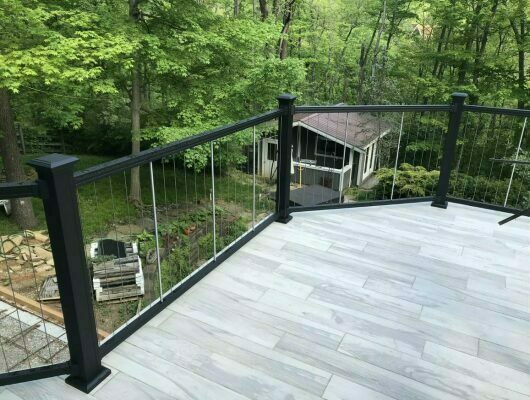 patio with black handrails
